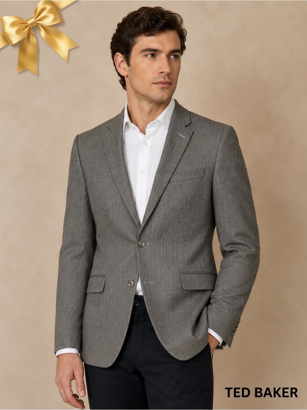 Ted Baker London Endurance Jarrett CT Wool Sport Coat Blazer Gray Birdseye 42R